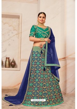 Aqua Green Heavy Embroidered Designer Party Wear Lehenga