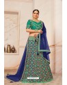 Aqua Green Heavy Embroidered Designer Party Wear Lehenga