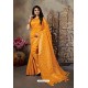 Mustard Party Wear Designer Embroidered Banarasi Silk Weaving Sari