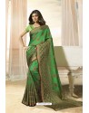 Forest Green Party Wear Designer Embroidered Brasso Silk Weaving Sari