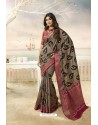 Taupe Party Wear Designer Embroidered Brasso Silk Weaving Sari