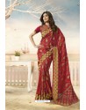 Red Party Wear Designer Embroidered Brasso Silk Weaving Sari