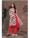 Red Designer French Crepe Straight Salwar Suit