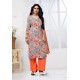 Orange Designer French Crepe Straight Salwar Suit
