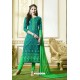 Aqua Mint Designer Embroidered Cotton Straight Salwar Suit