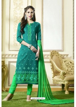 Aqua Mint Designer Embroidered Cotton Straight Salwar Suit