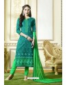 Aqua Mint Designer Embroidered Cotton Straight Salwar Suit