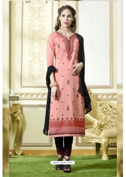Pink Designer Embroidered Cotton Straight Salwar Suit