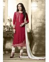 Maroon Designer Embroidered Cotton Straight Salwar Suit