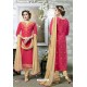 Red Designer Embroidered Cotton Straight Salwar Suit