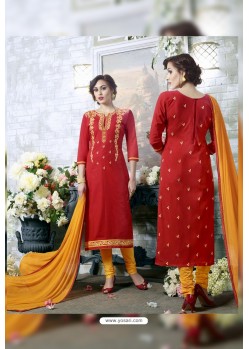 Hot Pink Designer Embroidered Cotton Straight Salwar Suit