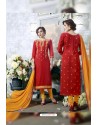 Hot Pink Designer Embroidered Cotton Straight Salwar Suit