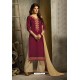 Deep Wine Designer Embroidered Cotton Straight Salwar Suit