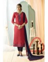 Rose Red Designer Embroidered Cotton Straight Salwar Suit