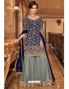 Dark Blue Latest Heavy Embroidered Designer Wedding Palazzo Salwar Suit