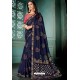 Navy Blue Party Wear Designer Embroidered Vivhitra Silk Sari