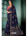 Navy Blue Party Wear Designer Embroidered Vivhitra Silk Sari