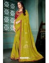 Parrot Green Party Wear Designer Embroidered Vivhitra Silk Sari