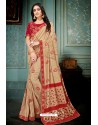 Beige Party Wear Designer Embroidered Vivhitra Silk Sari