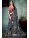 Pigeon Party Wear Designer Embroidered Vivhitra Silk Sari