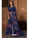 Navy Blue Casual Wear Designer Printed Georgette Sari
