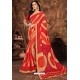 Red Casual Wear Designer Printed Georgette Sari