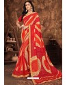 Red Casual Wear Designer Printed Georgette Sari