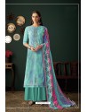 Sky Blue Designer Casual Wear Pashmina Palazzo Salwar Suit
