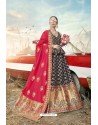 Carbon Heavy Embroidered Designer Banarasi Silk Jacquard Party Wear Lehenga