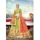 Parrot Green Heavy Embroidered Designer Banarasi Silk Jacquard Party Wear Lehenga
