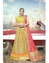 Lemon Heavy Embroidered Designer Banarasi Silk Jacquard Party Wear Lehenga