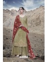 Olive Green Designer Party Wear Georgette Sharara Suit