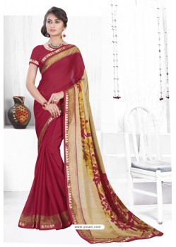 Maroon Casual Wear Designer American Chiffon Sari