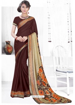 Coffee Casual Wear Designer American Chiffon Sari