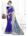 Royal Blue Casual Wear Designer American Chiffon Sari