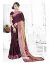 Deep Wine Casual Wear Designer American Chiffon Sari