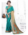 Turquoise Casual Wear Designer American Chiffon Sari