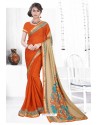Orange Casual Wear Designer American Chiffon Sari