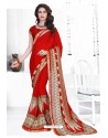 Red Casual Wear Designer American Chiffon Sari