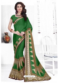 Forest Green Casual Wear Designer American Chiffon Sari