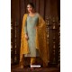 Grayish Green Designer Pure Viscose Upada Straight Salwar Suit