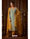 Grayish Green Designer Pure Viscose Upada Straight Salwar Suit
