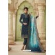 Teal Blue Designer Satin Georgette Straight Salwar Suit