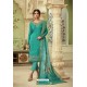 Turquoise Designer Satin Georgette Straight Salwar Suit