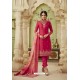 Rose Red Designer Satin Georgette Straight Salwar Suit
