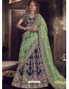 Blue Velvet Embroidered Designer Wedding Lehenga Choli