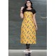 Yellow Designer Printed Casual Wear Heavy American Crepe Kurti