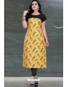 Yellow Designer Printed Casual Wear Heavy American Crepe Kurti