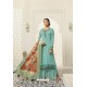 Turquoise Designer Party Wear Satin Georgette Palazzo Salwar Suit