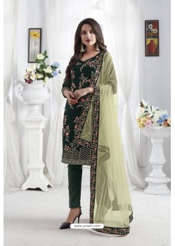 Dark Green Designer Premium 9000 Velvet Straight Salwar Suit